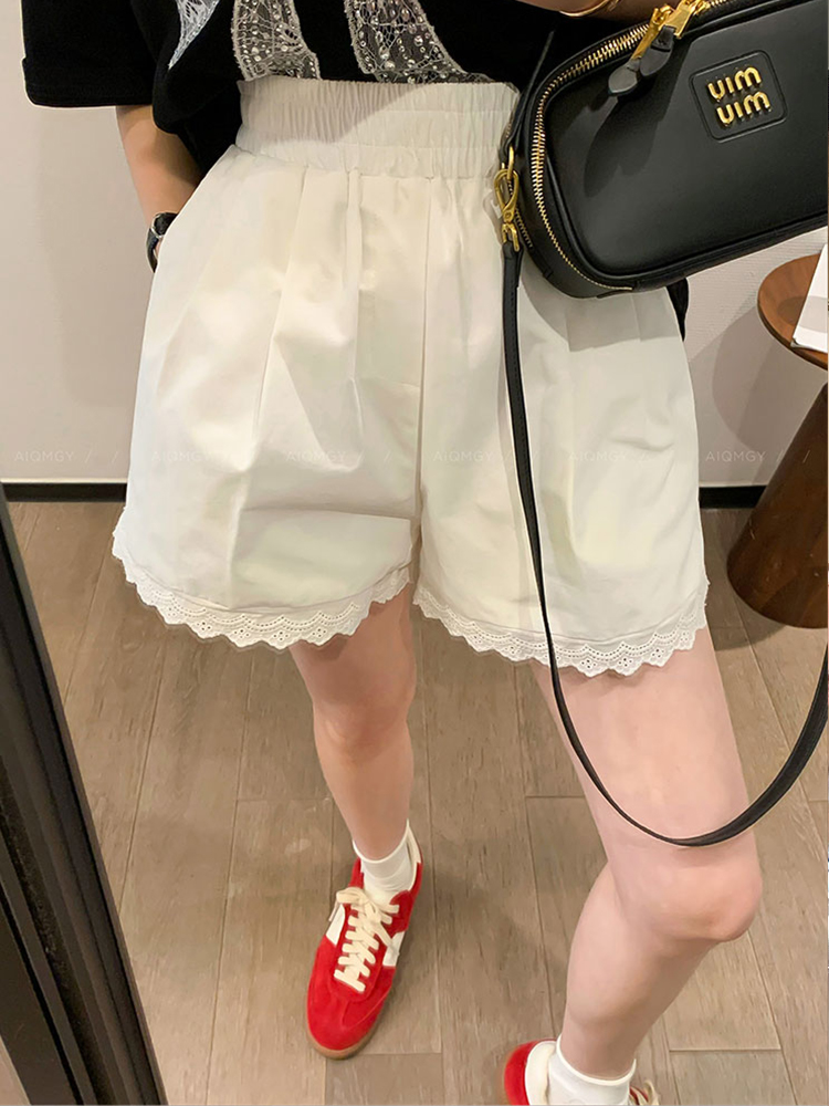 Korean design casual shorts for women 2025 summer new high-waisted A-line pants slimming versatile wide-leg hot pants