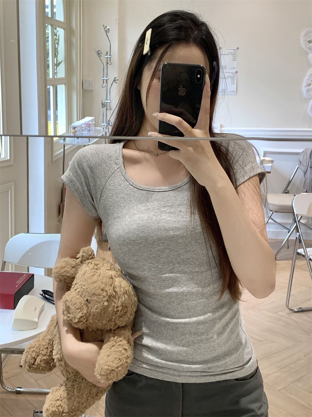 Real shot 40 pure cotton 210g 92 cotton/8 spandex short-sleeved T-shirt for women