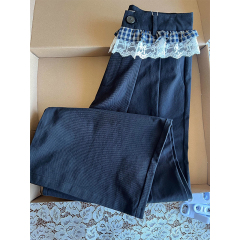 Korean chic new design, Grace lace patchwork jeans, spring girls' floor length pants