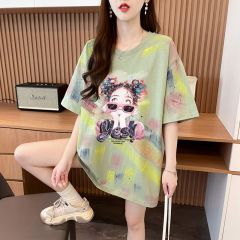 首發100%純棉/後包領寬鬆T恤女個性潮牌塗鴉中長款顯瘦上衣外穿
