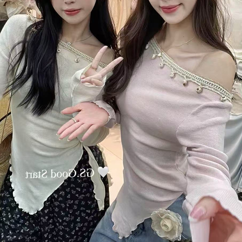 非實拍 早春新款少女長袖針織衫不規則設計感多巴胺修身上衣