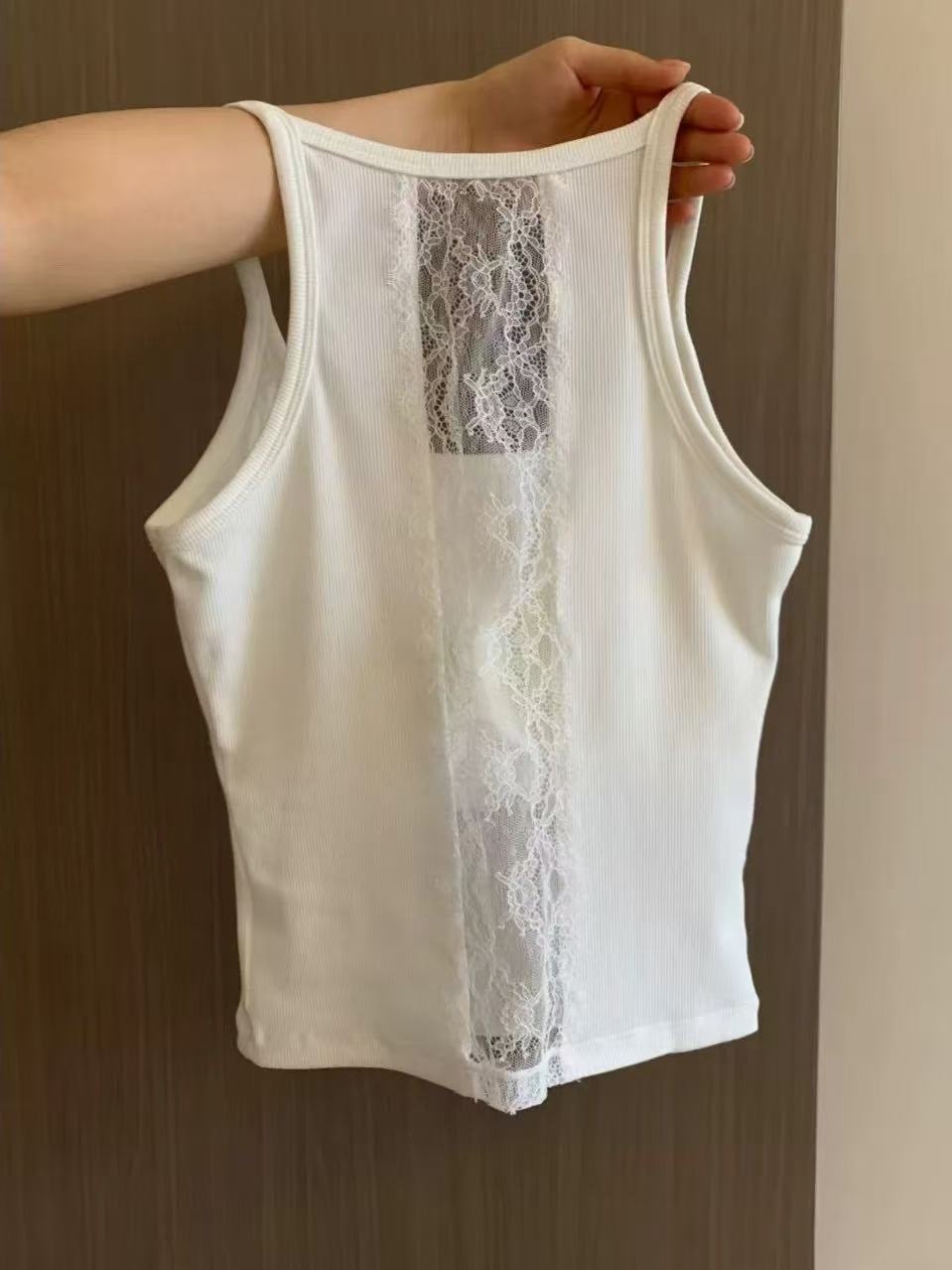 非實拍純欲蕾絲拼接小吊帶夏季內搭外穿修身顯瘦辣妹短款上衣