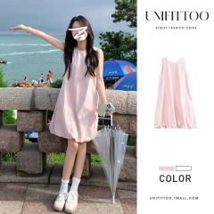 Gentle style age-reducing design pink lace-up dress for women in summer 2025 new solid color flower bud skirt short skirt trendy