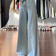American retro light blue wide-leg jeans for women 2025 new high-waist slim loose draping straight-leg pants
