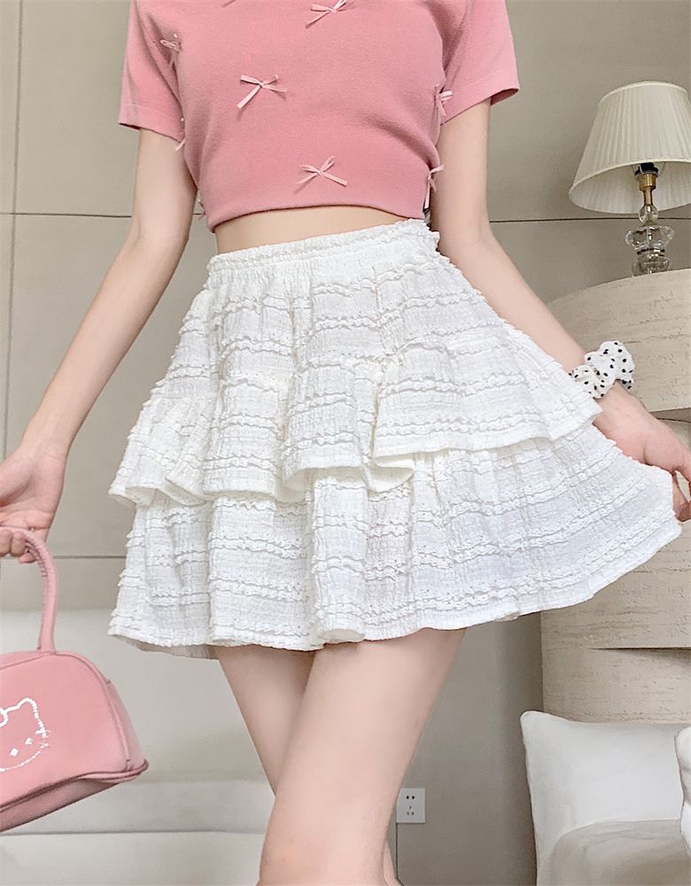 Double-layer lace cake skirt summer new A-line short lace ballet puffy skirt for women