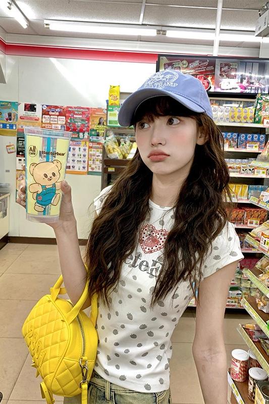 Korean version 2025 new summer hot brick 210g 95 cotton 40s Odell hot diamond short-sleeved T-shirt for women