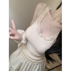 Hot girl pure desire suspender vest women's new MiU niche splicing lace lace slim bodywear