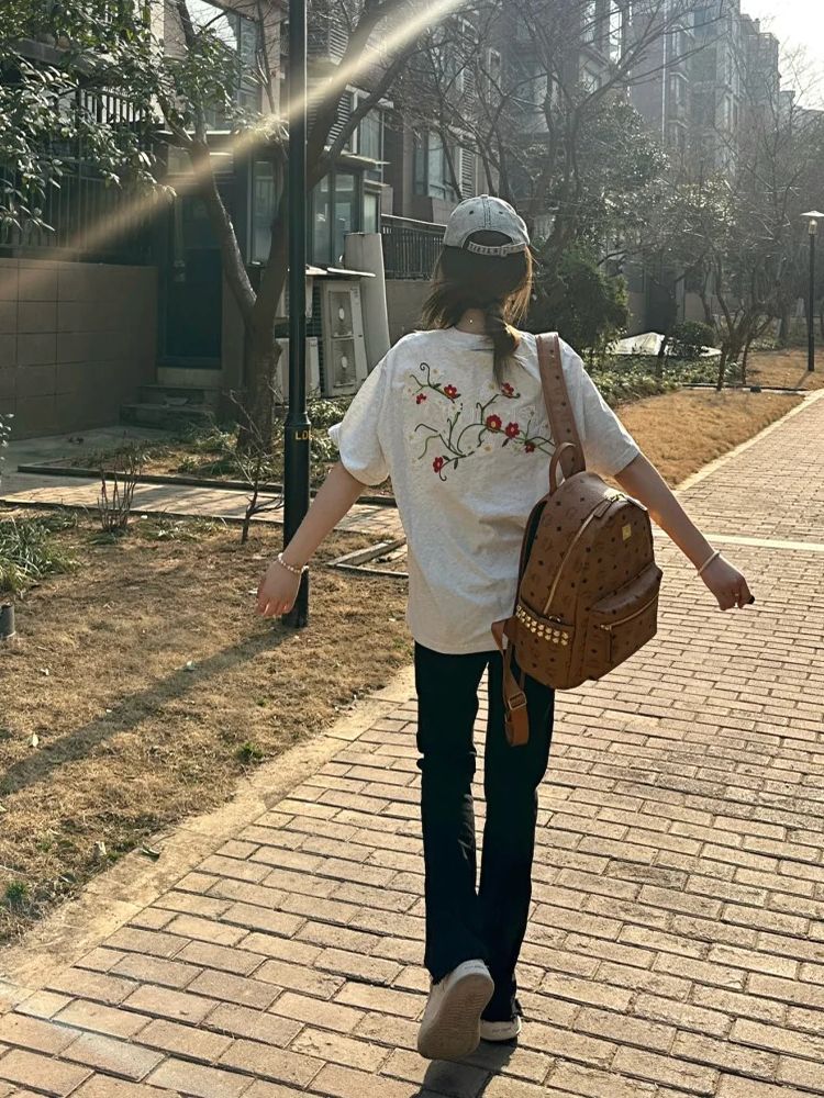 230g pure cotton back collar shoulder embroidery niche design short-sleeved T-shirt women's loose casual top