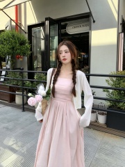 Seaside vacation French dress 2025 new style women's pink fairy skirt super fairy forest suspender skirt for women in summer