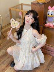 Sweet girly loose slim polka dot color three-dimensional flower fluffy dress for small children new summer style