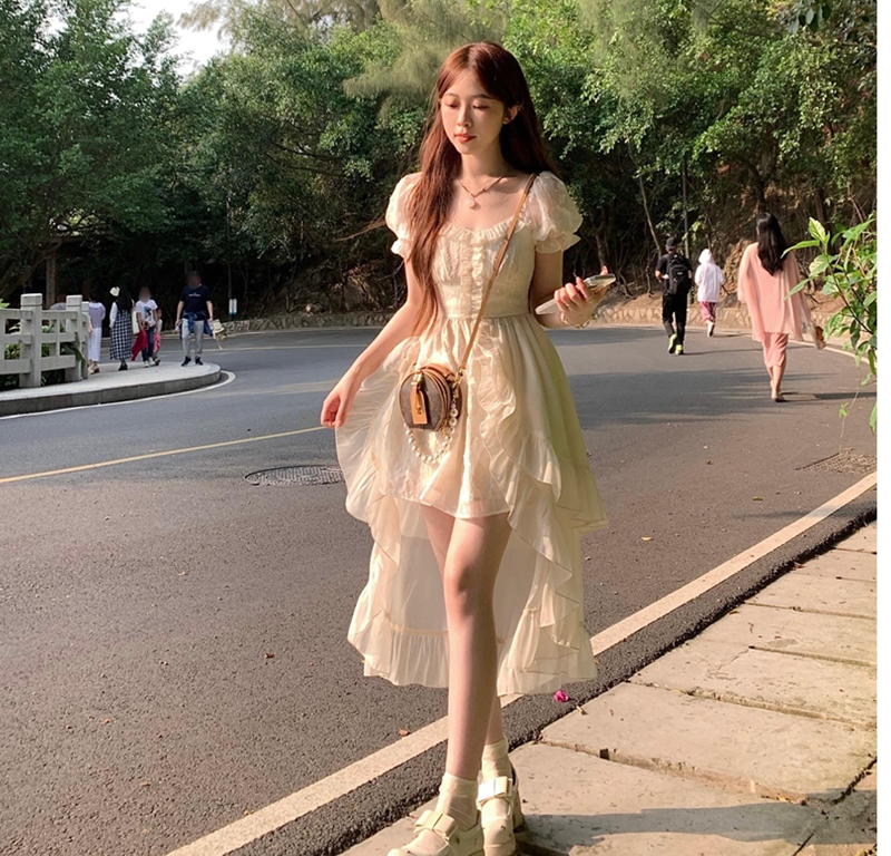 White BAILISTUDIO Summer Letter An irregular front and back skirt design waist cinched dress