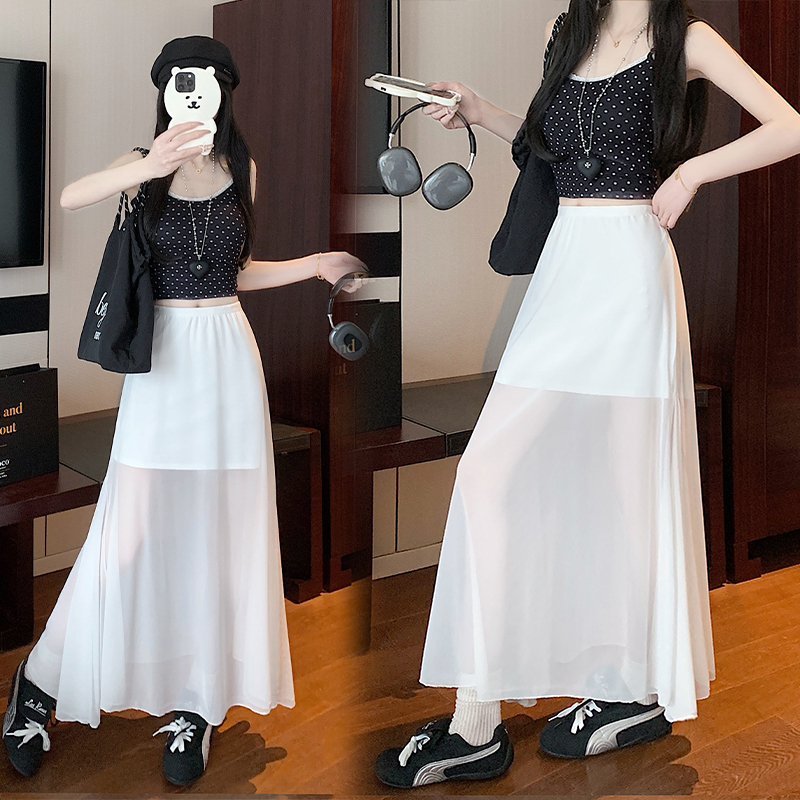 Real-life mesh spliced ​​skirt for women in summer high-waisted hip skirt design niche skirt temperament long skirt