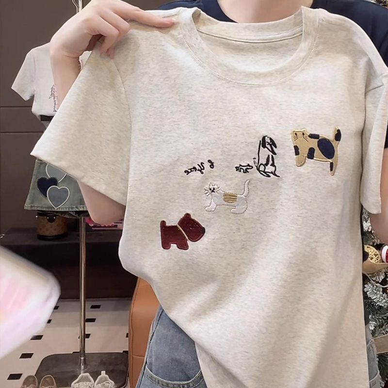 220g pure cotton embroidered short-sleeved T-shirt