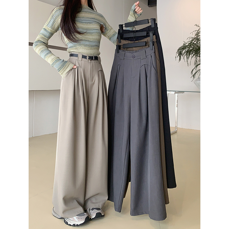 Real shot!  2025 loose personality elastic waist suit pants casual pants women wide-leg pants high waist droop floor pants