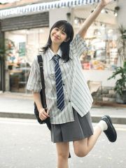 Loose American striped shirt with tie for women's retro shirt design niche