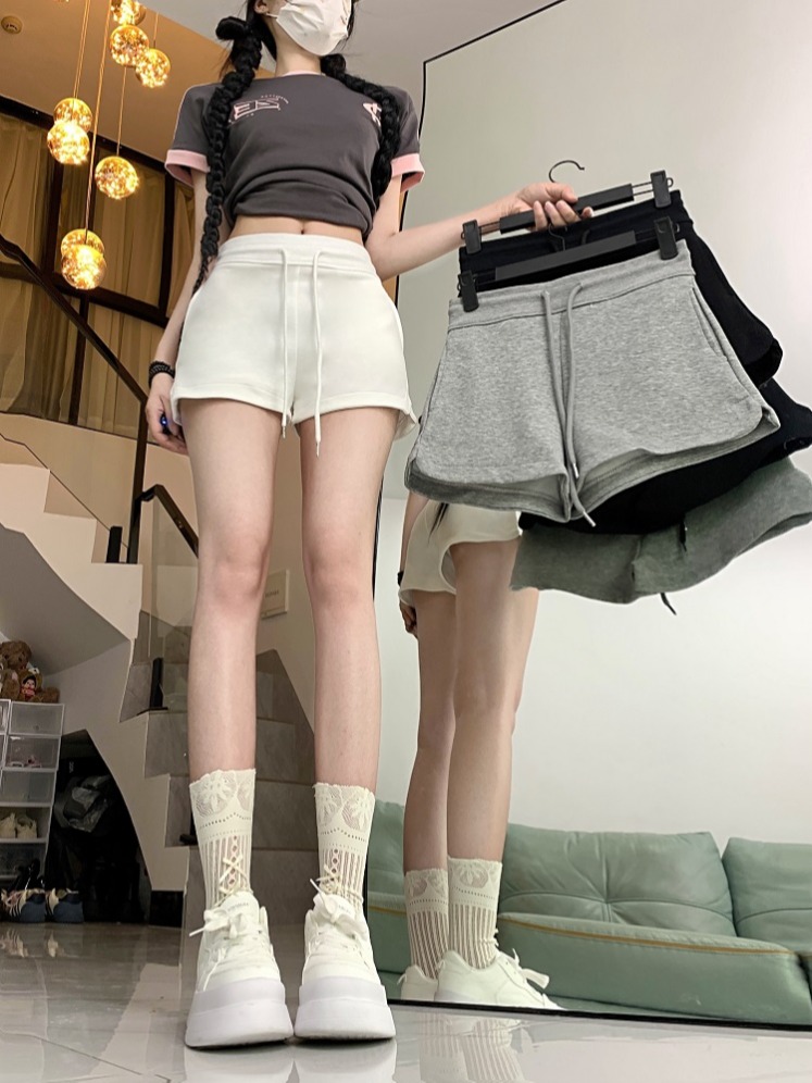 夏季新款寬鬆休閒抽繩顯瘦闊腿百搭三分短褲女