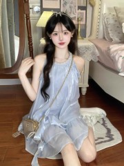 French temperament high-end exquisite sleeveless halter neck dress chic fairy skirt small birthday dress