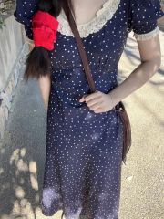 Gentle style French U-neck polka dot dress for women 2025 new summer simple, generous and decent temperament long skirt