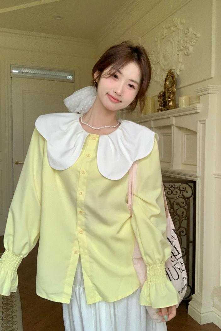 Sweet and cute doll collar shirt for women 2025 spring and summer French design niche chic shirt loose top