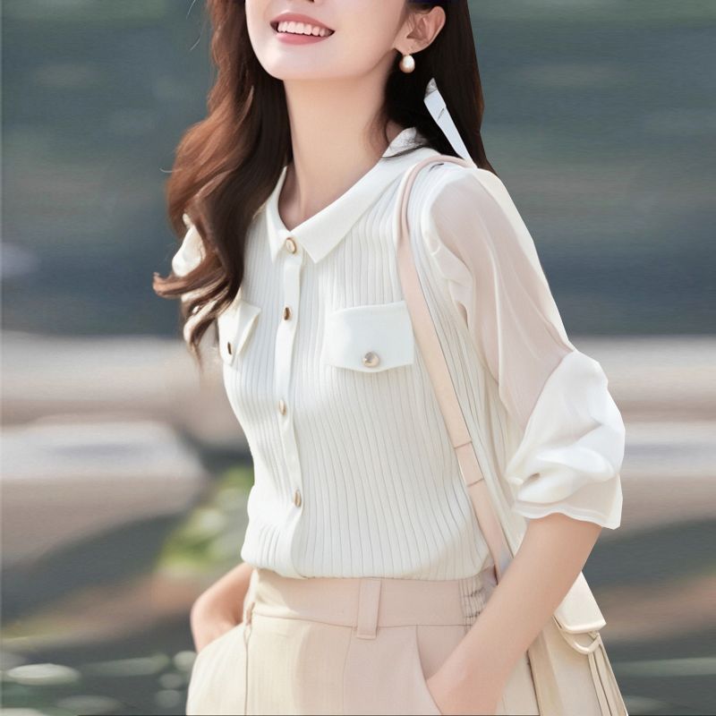 Real shot!  Real shot!  There are large pictures in stock!  2025 spring and summer trumpet sleeve round neck knitted cardigan small fragrance style top