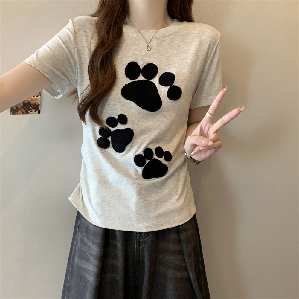 Real shot 40 pure cotton 210g 92 cotton/8 spandex short-sleeved T-shirt for women flocking towel embroidery