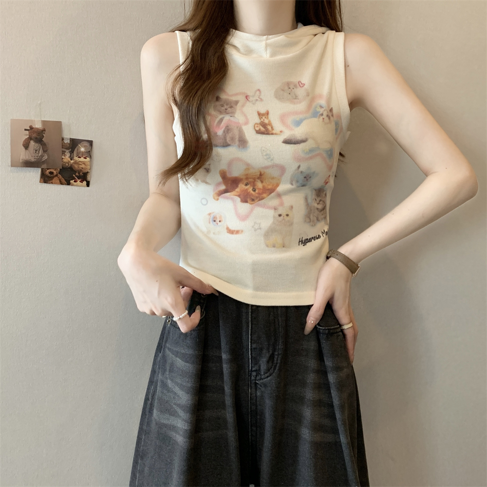Real photo 6535 Cotton Minnie Hooded Short Sleeve T-shirt for Women Digital Direct Spray