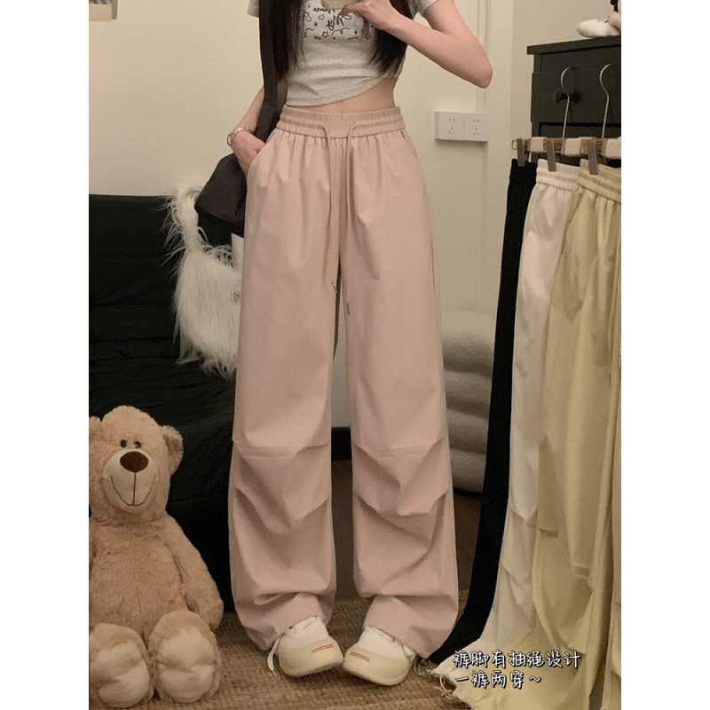 Real shot!  2025 new elastic simple work pants drawstring straight casual tying pants for women
