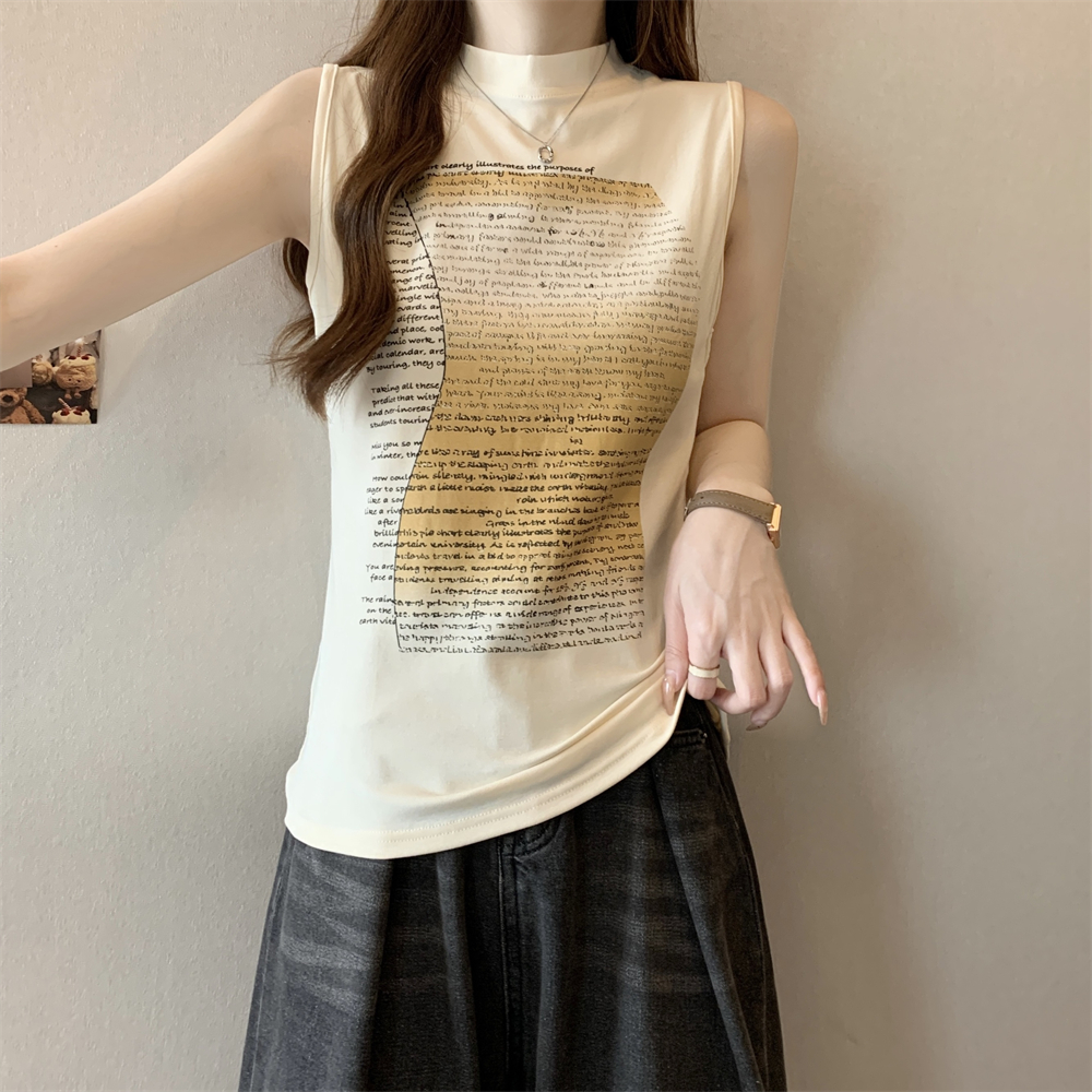 Real photo 40 pure cotton 210g 92 cotton/8 spandex sleeveless T-shirt women's top printing