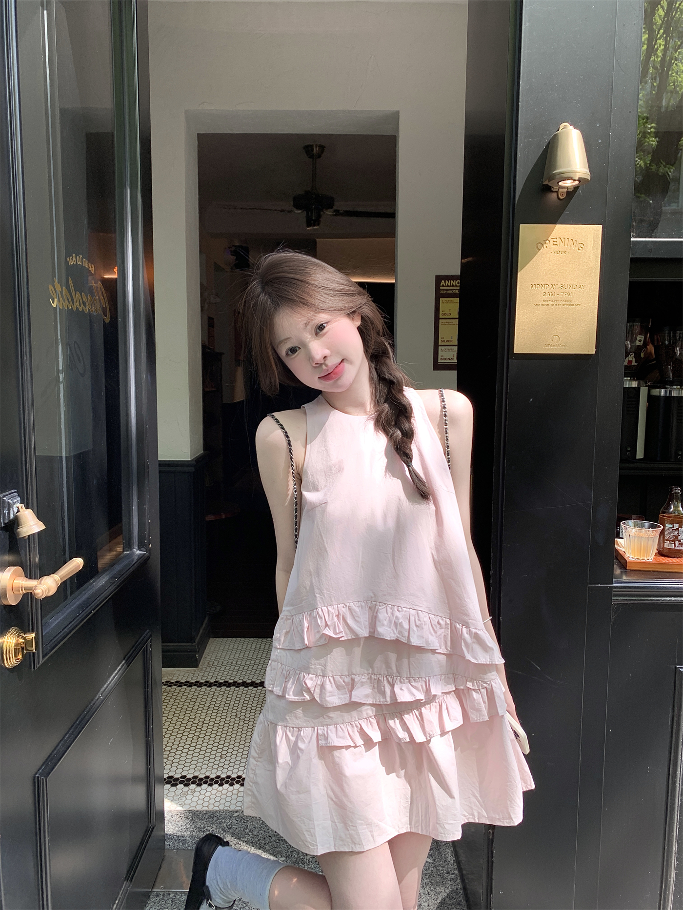 Real photo of Sakura First Love Design Pink Lace Vest Skirt
