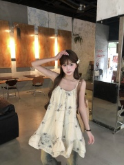 Real photos~Coconut forest Haifeng Heavy Industry Jacquard Sling Dress Seaside Vacation Temperament Skirt