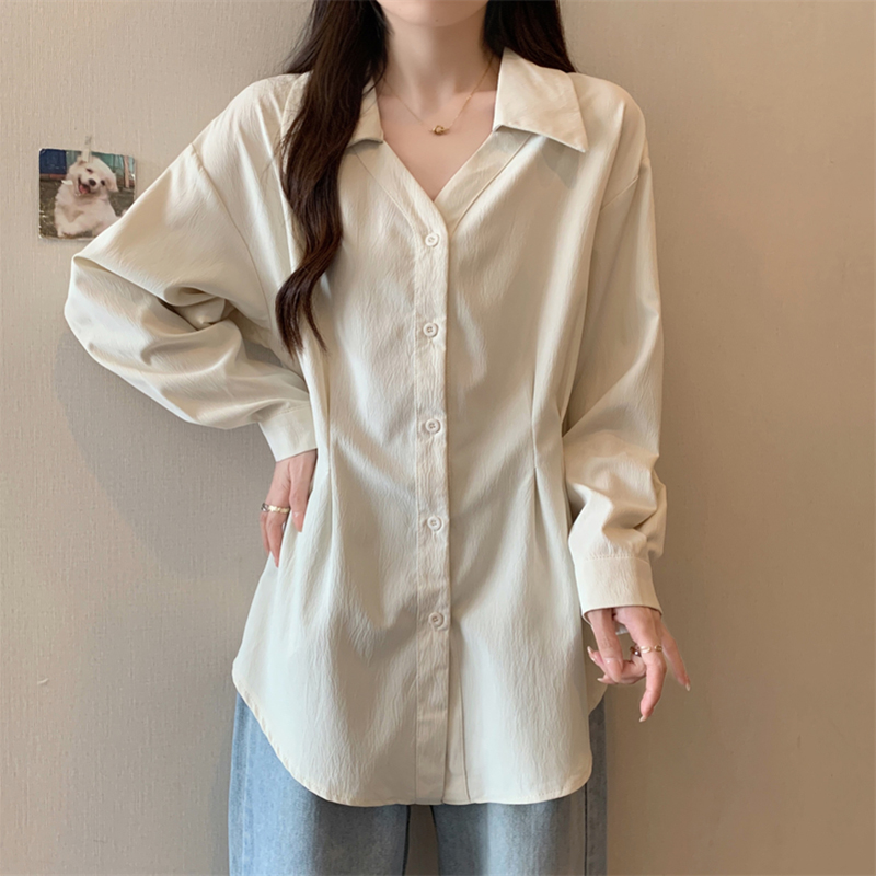 Real photo of spring and autumn long-sleeved shirt women's tops beautiful shirt loose and slim design niche and fashionable shirt