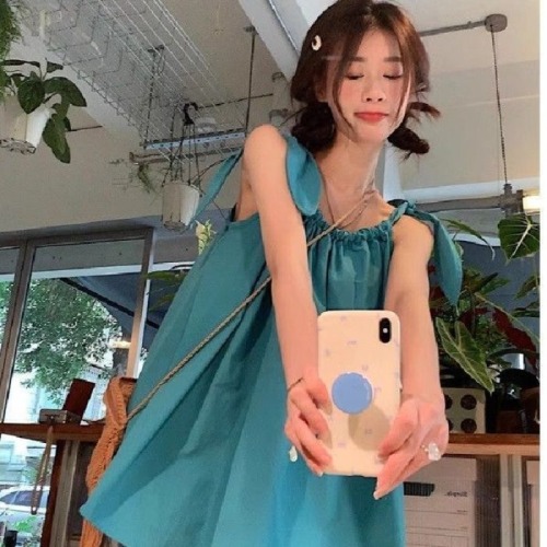 Summer dopamine new fashionable sleeveless drawstring lace-up bow mid-length sweet solid color suspender top trendy