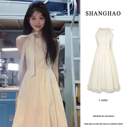 French romantic neck halter dress for women in summer beach vacation style celebrity suspender sleeveless beach fairy skirt