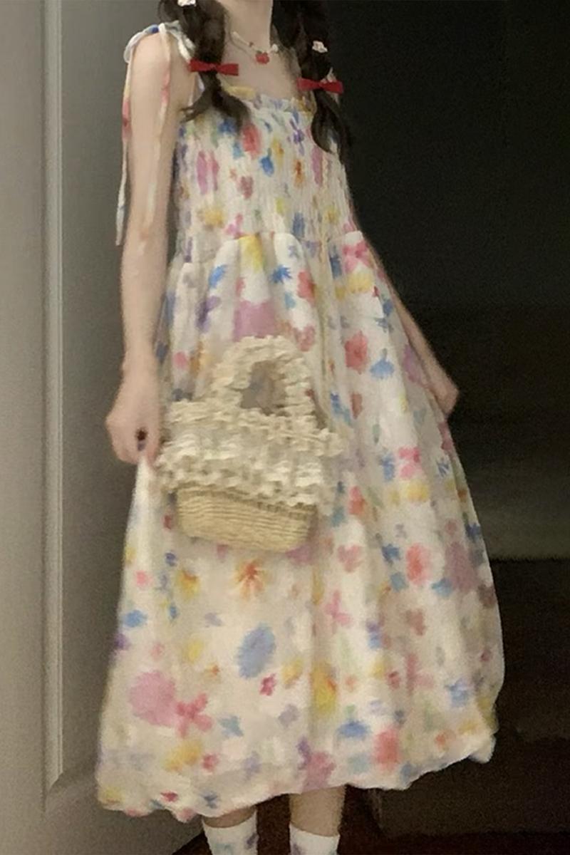 Coffee break French temperament suspender floral sleeveless dress for women in summer 2025 new small waist-hugging long skirt