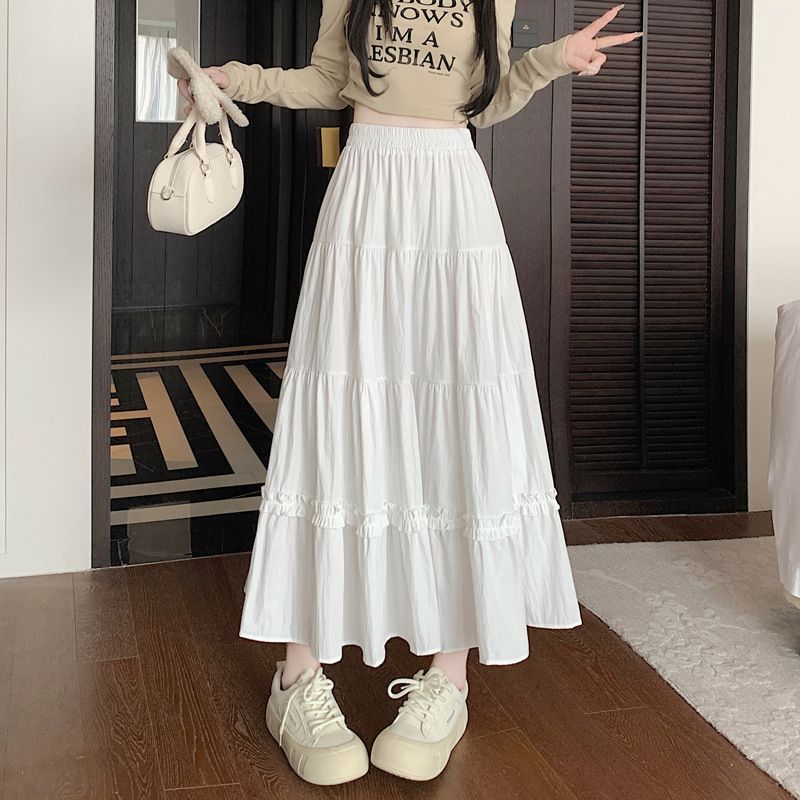 Wood ear design cake skirt for women 2025 spring and summer high waist slim drooping mid-length A-line large umbrella skirt