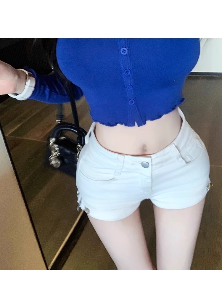Chill Qiaoer Legs Summer Niche Side Zipper Tight Denim Shorts Slim Slim Hip Hot Pants
