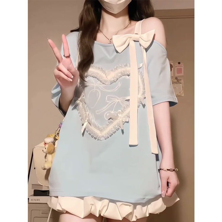 Original workmanship pure cotton tilted shoulder short-sleeved T-shirt for women