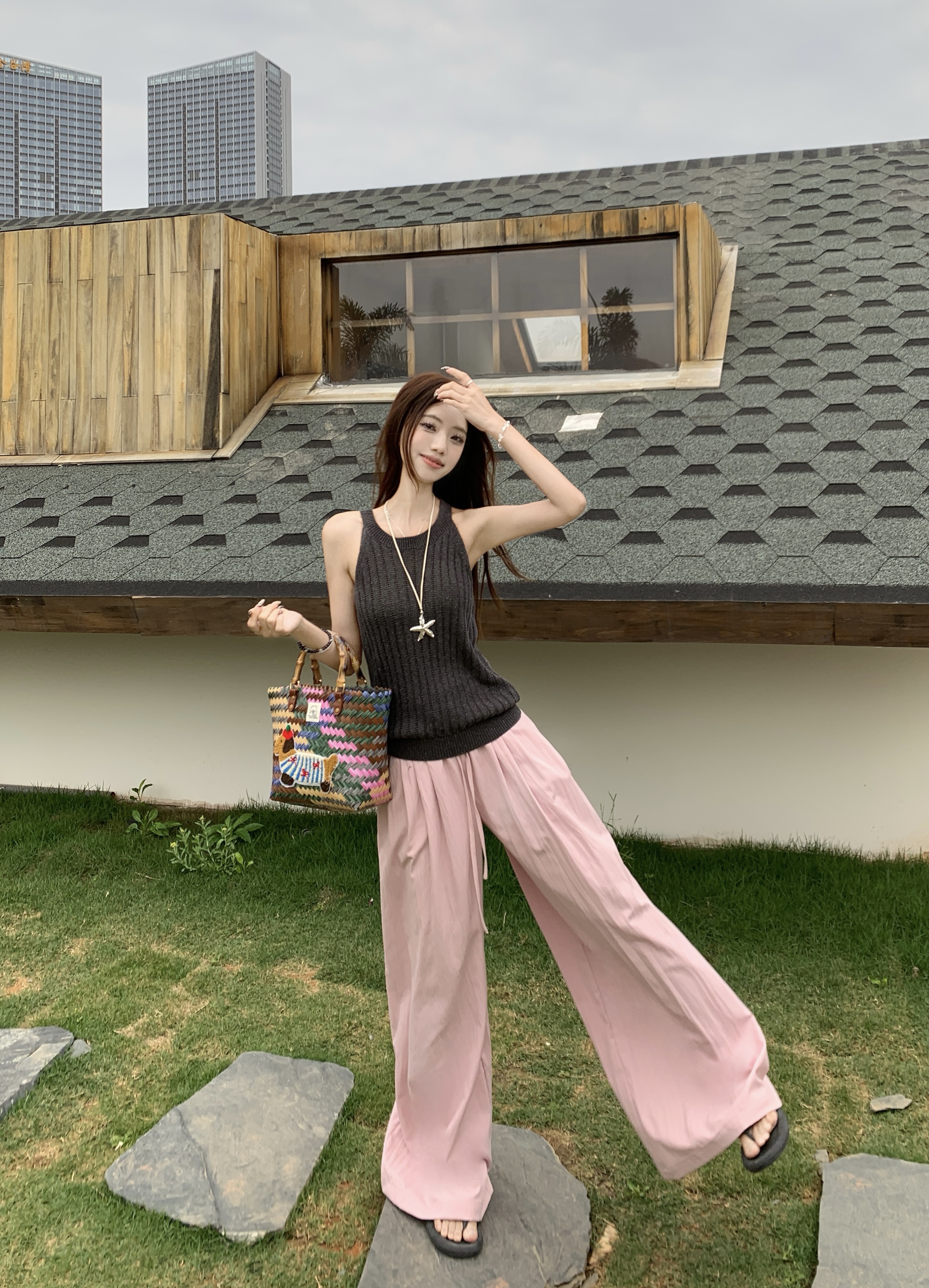 Real shot~ Light oxygen slack pants, light drawstring, soft wide-leg pants, versatile silhouette, Yamamoto hanging pants