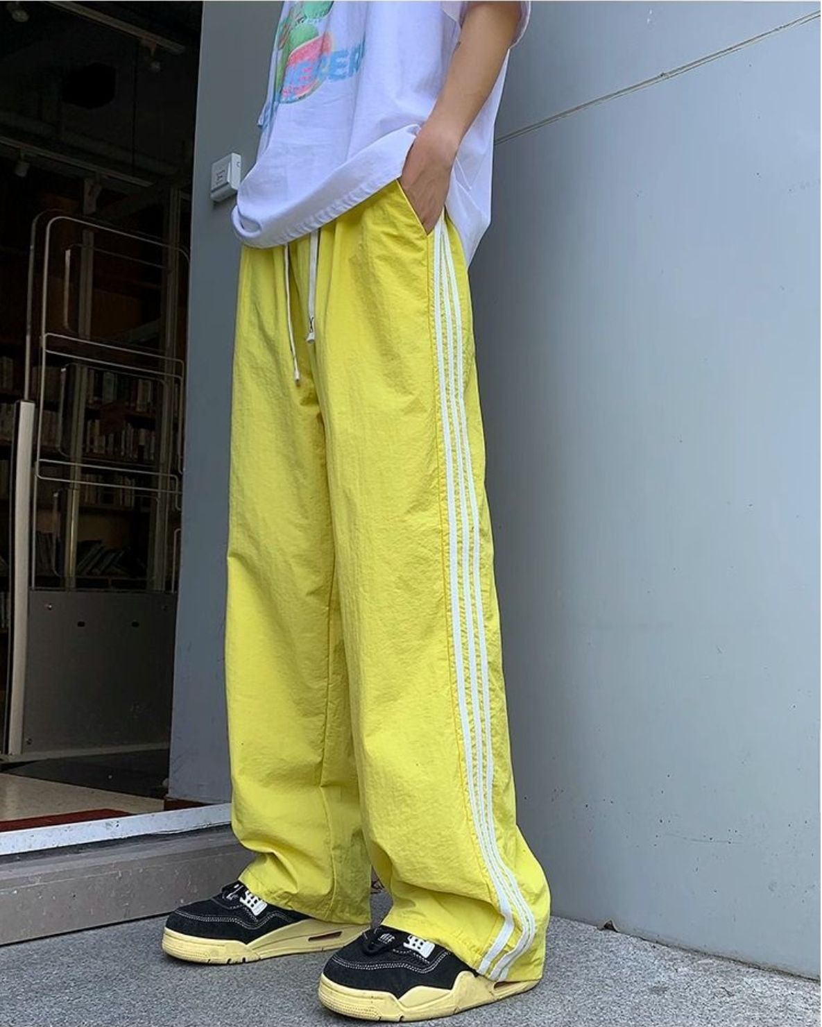 Summer wide-leg casual three-bar thin style quick-drying straight sports trousers for men and women