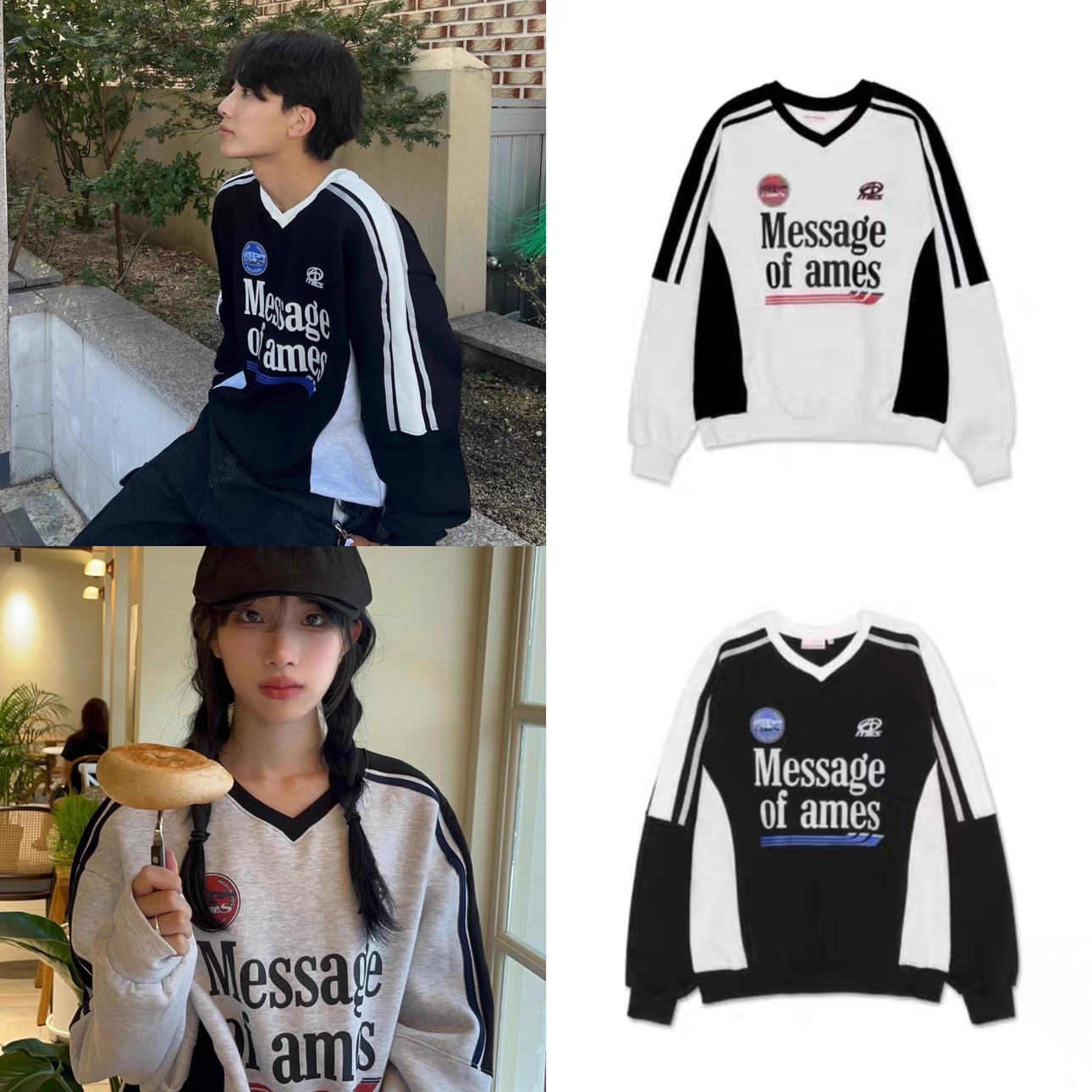 CVC Hua Cotton Compound Milk Wire Original Workshop Yin Jinghan same AMES American retro round neck sweatshirt for women
