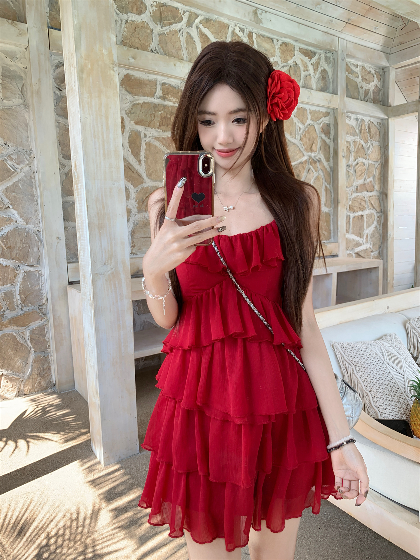 Real shot~ Brother Hao's same girl's dress with a passionate love period looks white and red, slim skirt