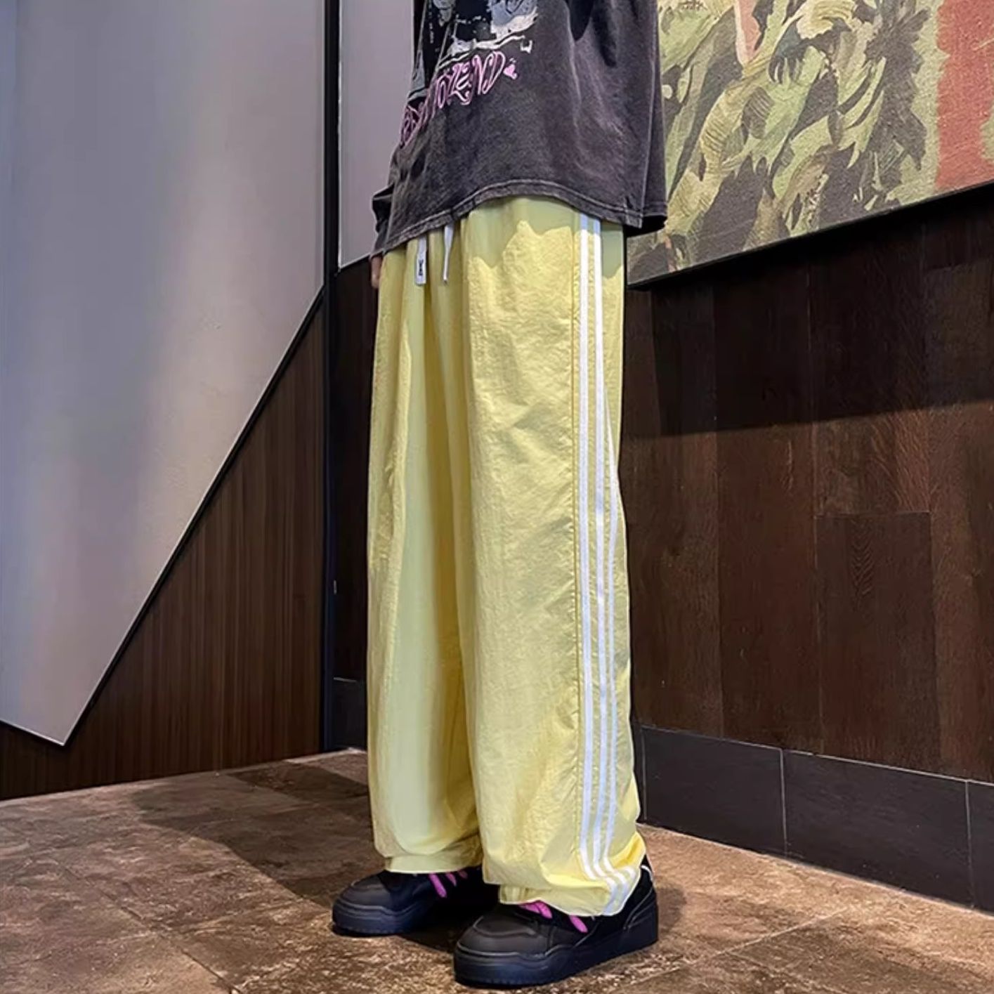 Summer wide-leg casual three-bar thin style quick-drying straight sports trousers for men and women