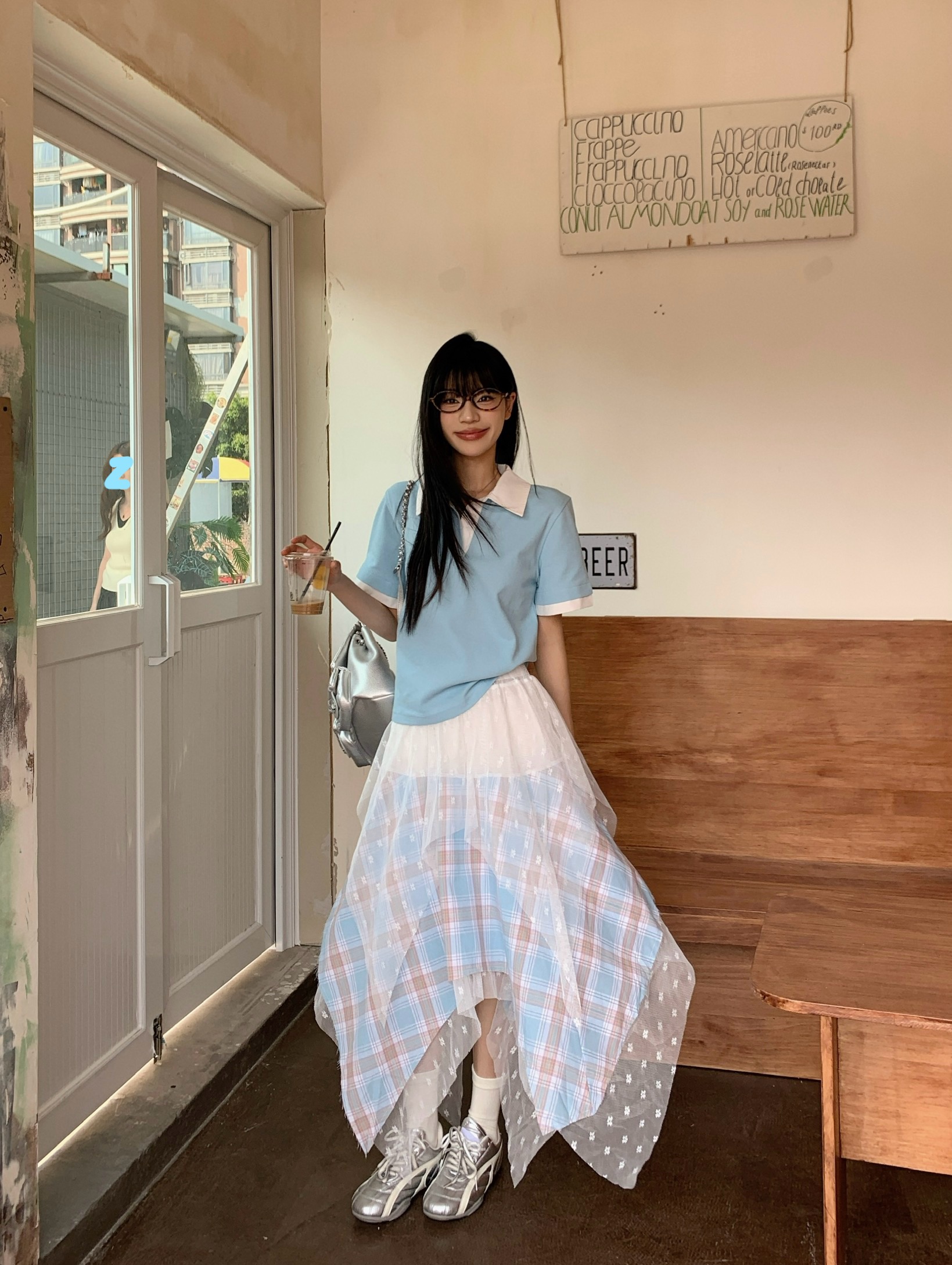 Real shot~ Sweet style irregular lace spliced ​​plaid skirt high-waisted slim A-line skirt