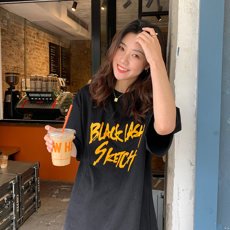 Real shot of 200g pure cotton 2025 spring and summer medium-length loose large size fat MM short-sleeved T-shirt for women