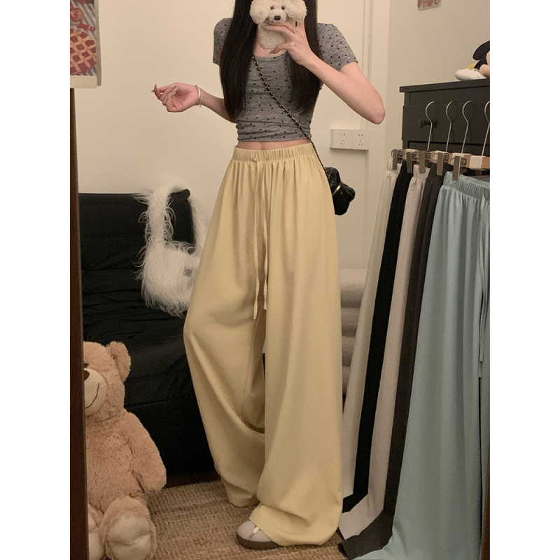 Real shot!  2025 new drawstring wide-leg pants tied elastic waist casual loose pants for women