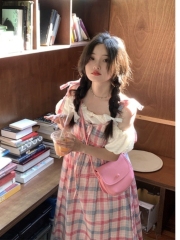 Large size women's French college style sweet dress summer fake two-piece suspender skirt fat MM loose slim skirt