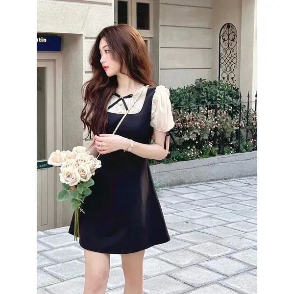 2025 new summer high-end Korean style style pure color slim ruffle small dress for women