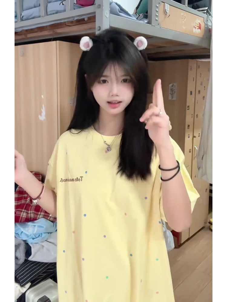 Original workmanship pure cotton embroidery + doll thread collar edging shoulder T-shirt for women