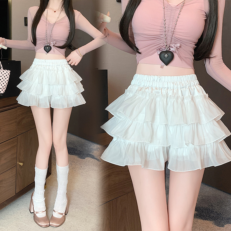 Real shot of summer high-waisted slim ruffled short skirt prevent exposure sweet age-reducing cake skirt