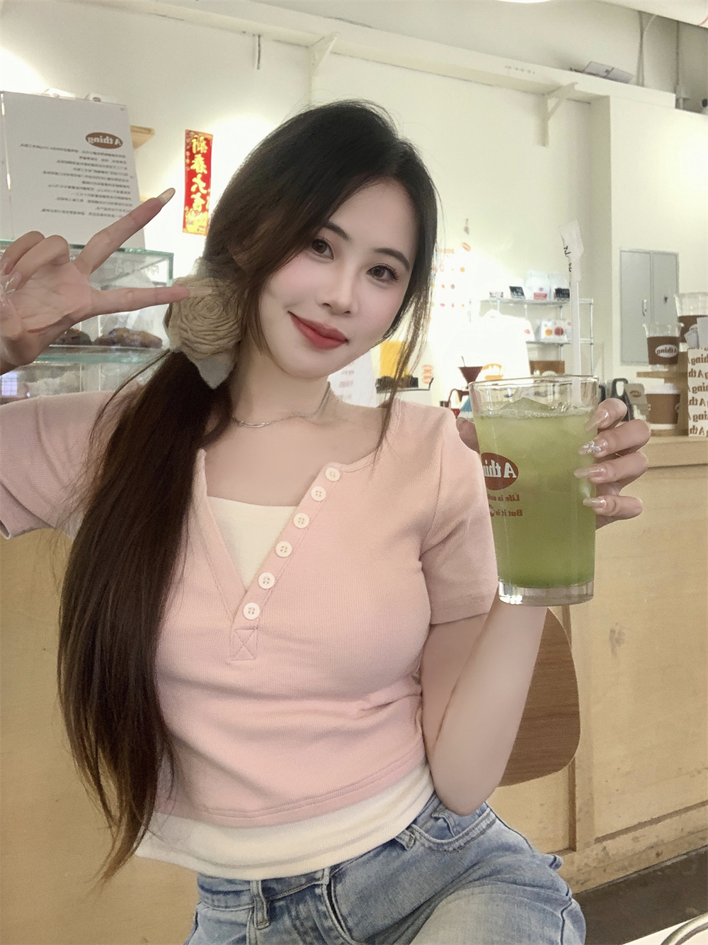 Real shot 40 pure cotton 210g 92 cotton/8 spandex short-sleeved T-shirt for women two fake pieces